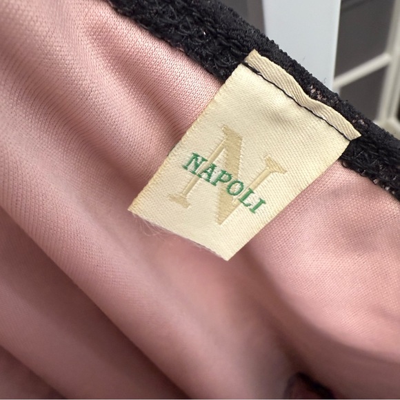 Napoli Vintage Whimsigoth Fairycore Pink & Black Lace Slip Dress with Bow Detail - Picture 4 of 8